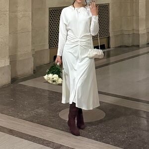 Mango White Long Sleeve Dress